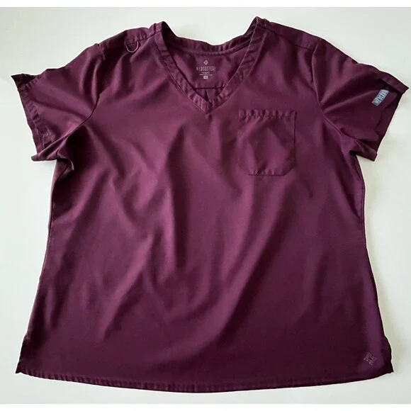 Lot of 2 Women’s Burgundy Wine Medcouture Insight Scrub Top Sz XL V-Neck Pocket - Picture 2 of 11